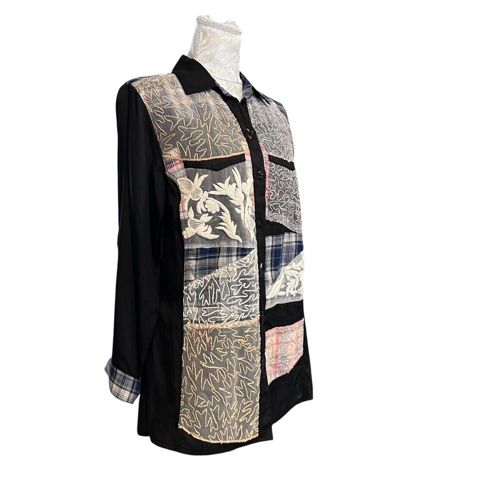 Parsley & Sage Patchwork Tunic Black Mixed Print Oversized High Low Size M - Picture 13 of 13